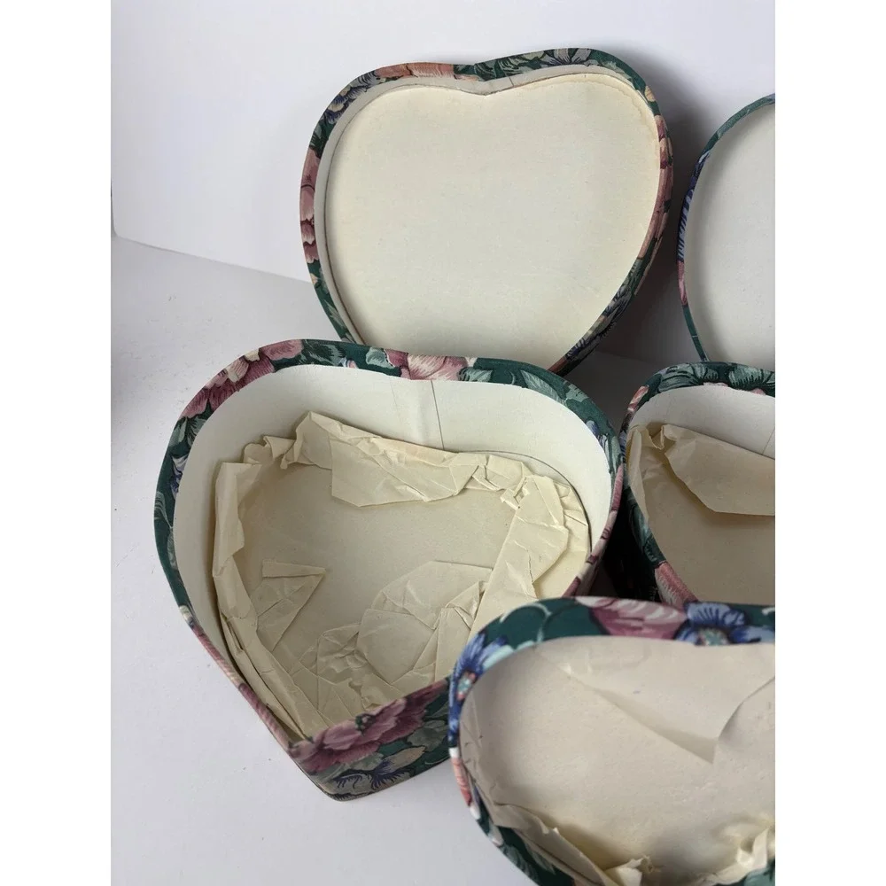 Vintage Floral Chintz Heart Nesting Boxes Set of 3  Cottage-core Nesting